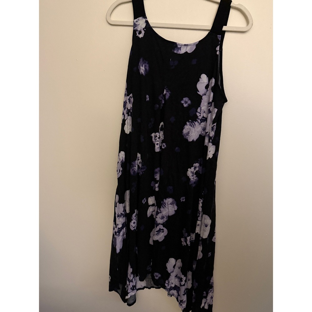 Simply Vera Vera Wang Black Floral Tank Dress Womens Large Sleeveless Scoop Midi